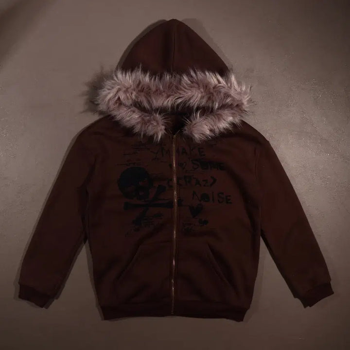 [BUNJANG] Vintage Grunge Fur Hooded Zip-up Jacket / 일본빈티지 그런지 퍼 후드집업 C541