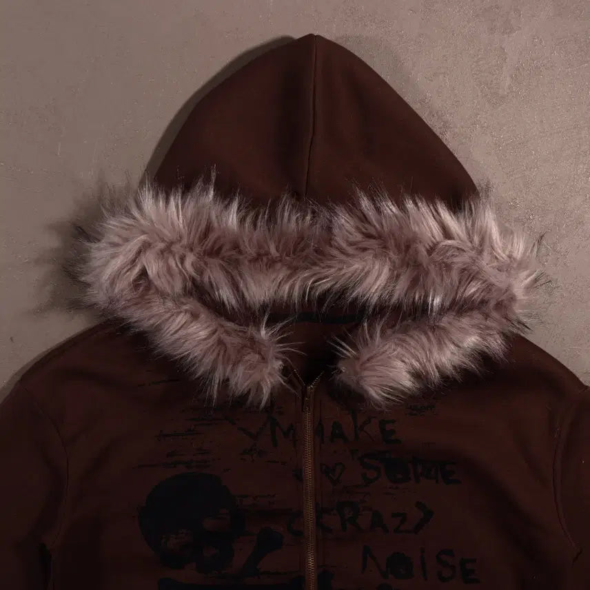 [BUNJANG] Vintage Grunge Fur Hooded Zip-up Jacket / 일본빈티지 그런지 퍼 후드집업 C541