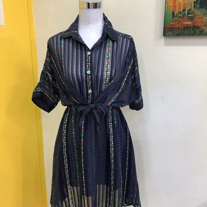 [BUNJANG] Vintage Patterned Shirt Dress / 패턴 셔츠 원피스 빈티지 스타일