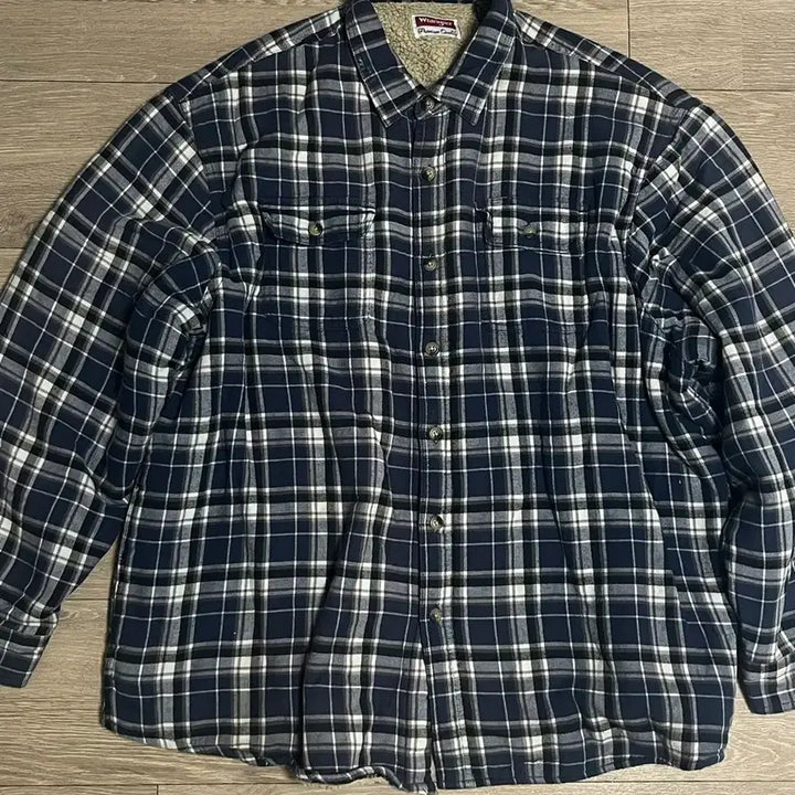 [BUNJANG] Wrangler Two-Pocket Navy Tartan Check Sherpa Jacket 3XL / 랭글러 Wrangler 투포켓 네이비 타탄 체크 셰르파 자켓 3XL