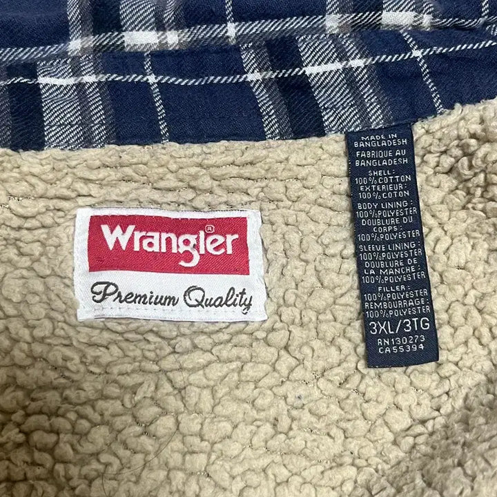 [BUNJANG] Wrangler Two-Pocket Navy Tartan Check Sherpa Jacket 3XL / 랭글러 Wrangler 투포켓 네이비 타탄 체크 셰르파 자켓 3XL
