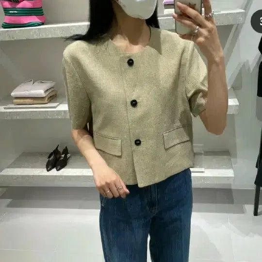 [BUNJANG] 22 The Cashmere Linen Blend Collarless Jacket / 22더캐시미어 린넨 블렌드 칼라리스 재킷55 착샷있음