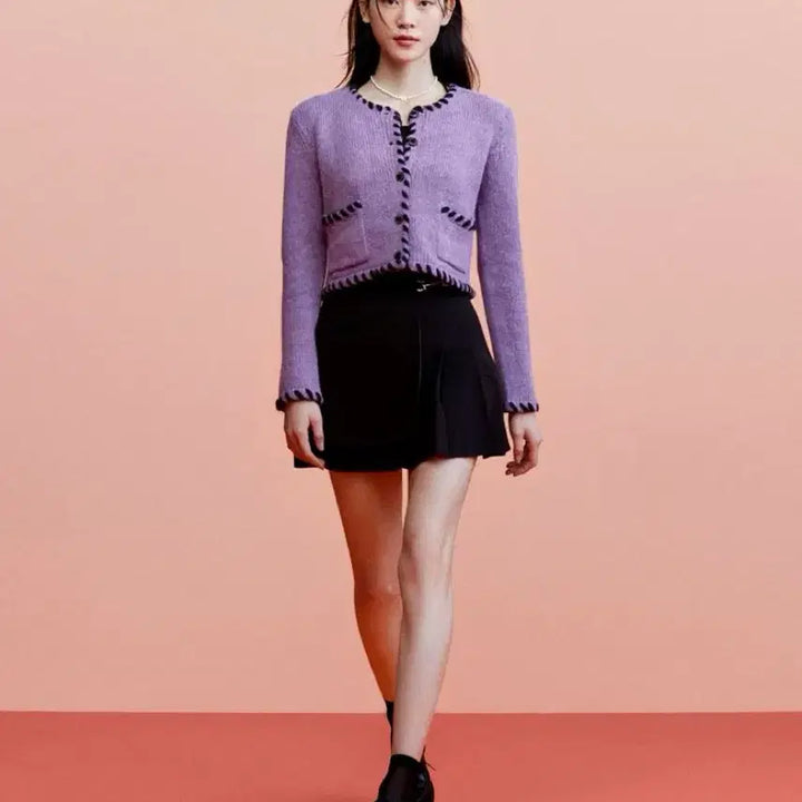 [BUNJANG] ETMON Stitch Knit Cardigan Purple / 에트몽(ETMON) 스티치 니트 가디건 퍼플