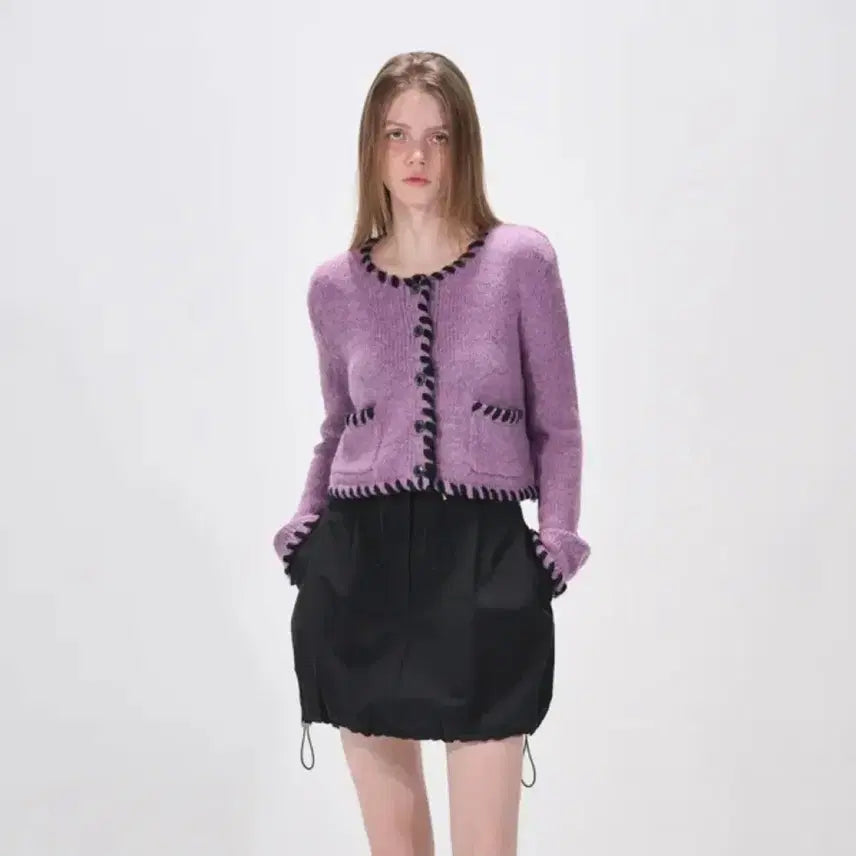 [BUNJANG] ETMON Stitch Knit Cardigan Purple / 에트몽(ETMON) 스티치 니트 가디건 퍼플