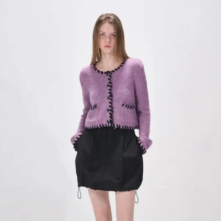 [BUNJANG] ETMON Stitch Knit Cardigan Purple / 에트몽(ETMON) 스티치 니트 가디건 퍼플