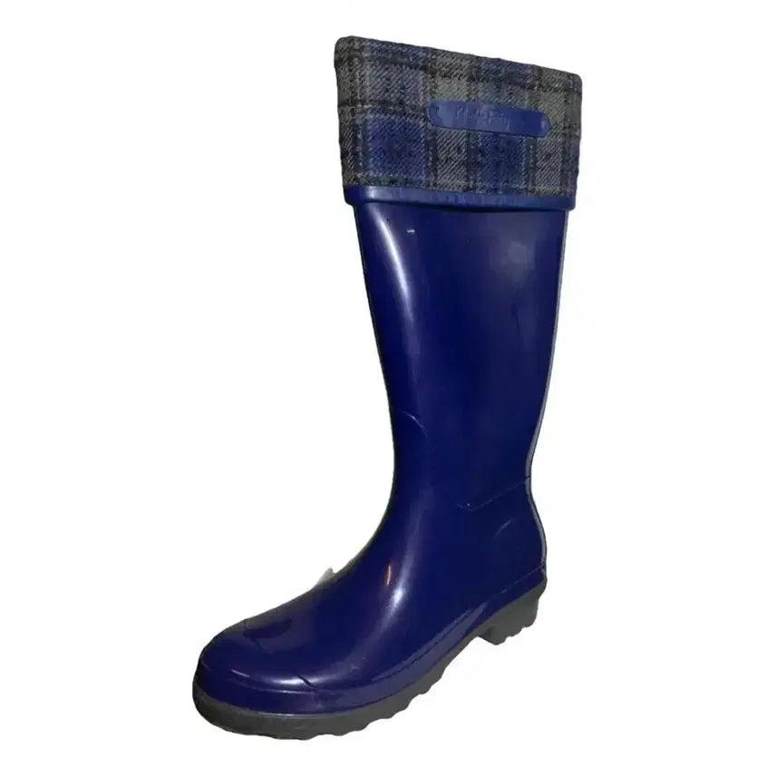 [BUNJANG] Salvatore Ferragamo Check Neck Warmer Rain Boots Navy / 페라가모 체크 넥 워머 레인부츠 네이비