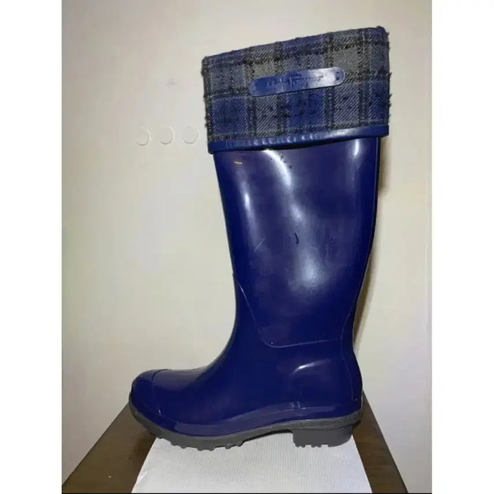 [BUNJANG] Salvatore Ferragamo Check Neck Warmer Rain Boots Navy / 페라가모 체크 넥 워머 레인부츠 네이비
