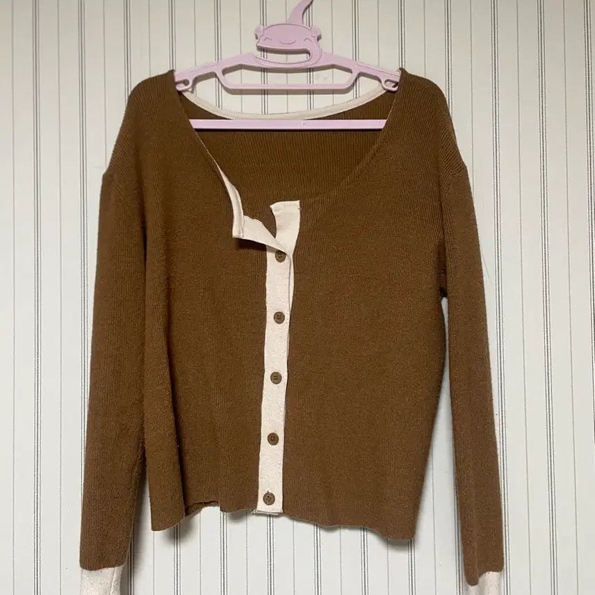 [BUNJANG] Brown Color Block Cardigan / 브라운 배색 브라운 가디건 카디건