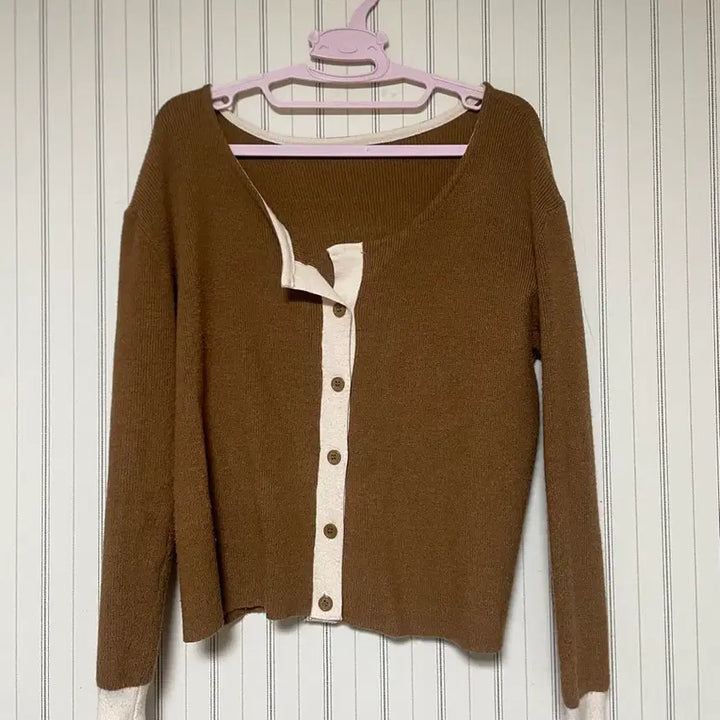 [BUNJANG] Brown Color Block Cardigan / 브라운 배색 브라운 가디건 카디건