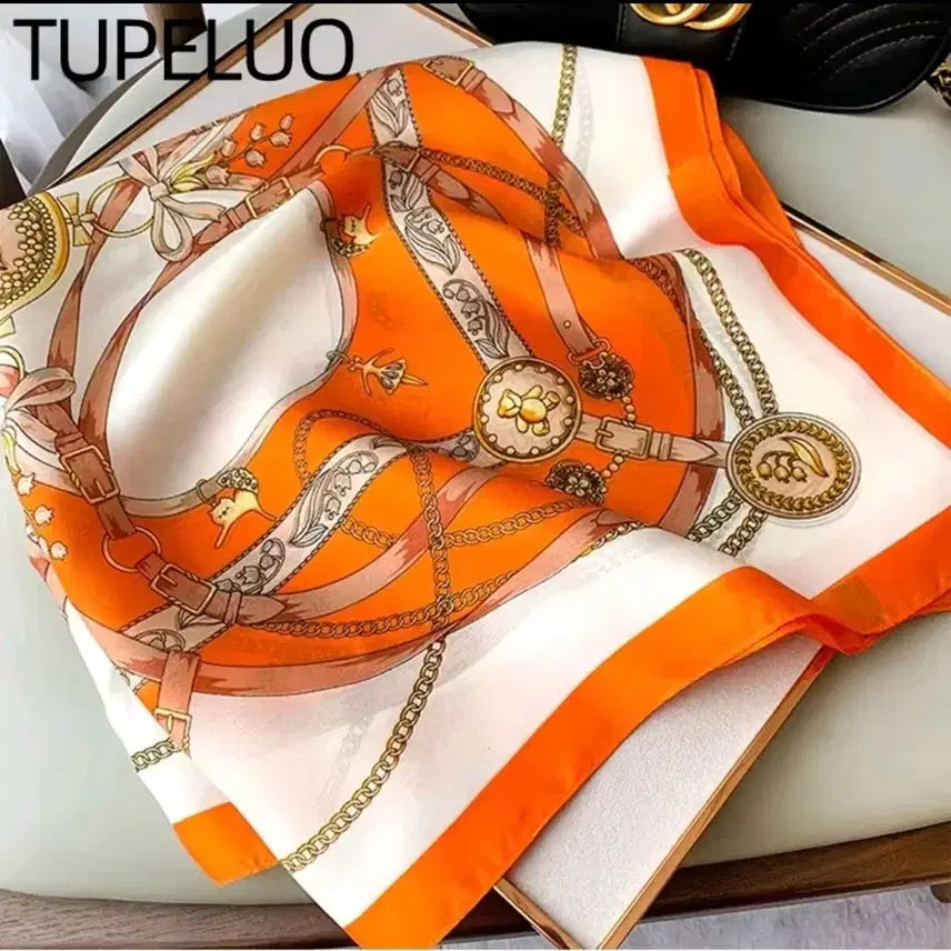 [BUNJANG] Orange Pattern Silk Scarf / 오렌지 패턴 실크 스카프