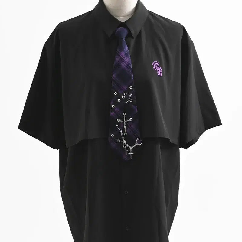 [BUNJANG] TRAVAS TOKYO Layered Tie Short Sleeve Shirt / TRAVAS TOKYO 트라바스 도쿄 넥타이 레이어드 반팔 셔츠