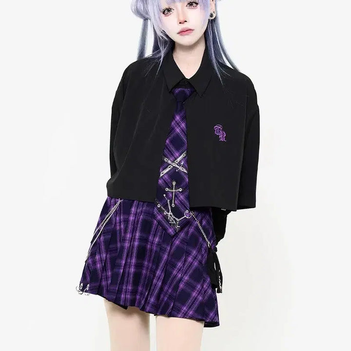 [BUNJANG] TRAVAS TOKYO Layered Tie Short Sleeve Shirt / TRAVAS TOKYO 트라바스 도쿄 넥타이 레이어드 반팔 셔츠