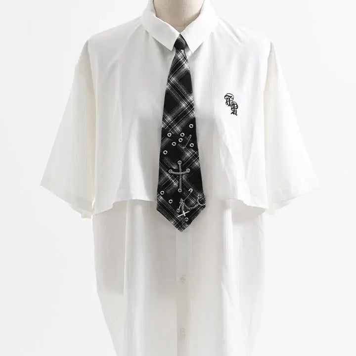 [BUNJANG] TRAVAS TOKYO Layered Tie Short Sleeve Shirt / TRAVAS TOKYO 트라바스 도쿄 넥타이 레이어드 반팔 셔츠