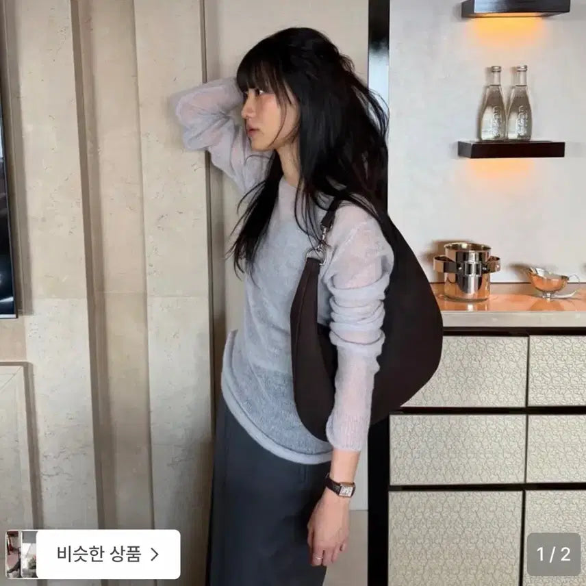 [BUNJANG] Arto Mohair Boat Neck Knit - Light Gray / 아르토 모헤어 보트넥 니트 - 라이트그레이