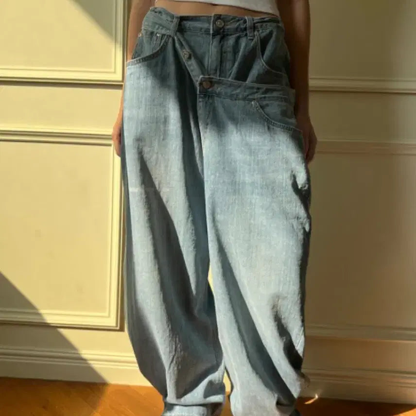 [BUNJANG] The Mysterious Hotel Cross Layered Denim Jeans / 더미스테리어스호텔 크로스 레이어드 데님 1사이즈