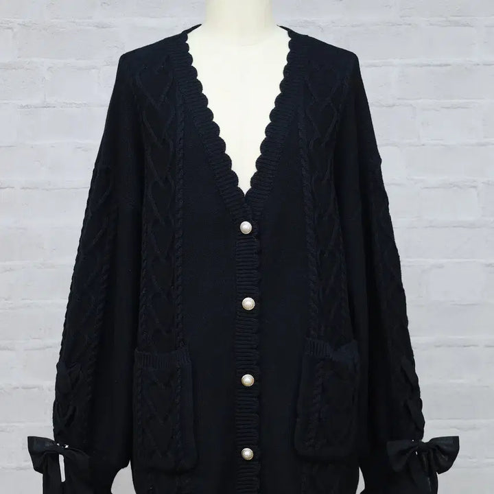 [BUNJANG] Amavel Sugar Ribbon Long Cardigan / Amavel 아마벨 슈가 리본 롱 가디건