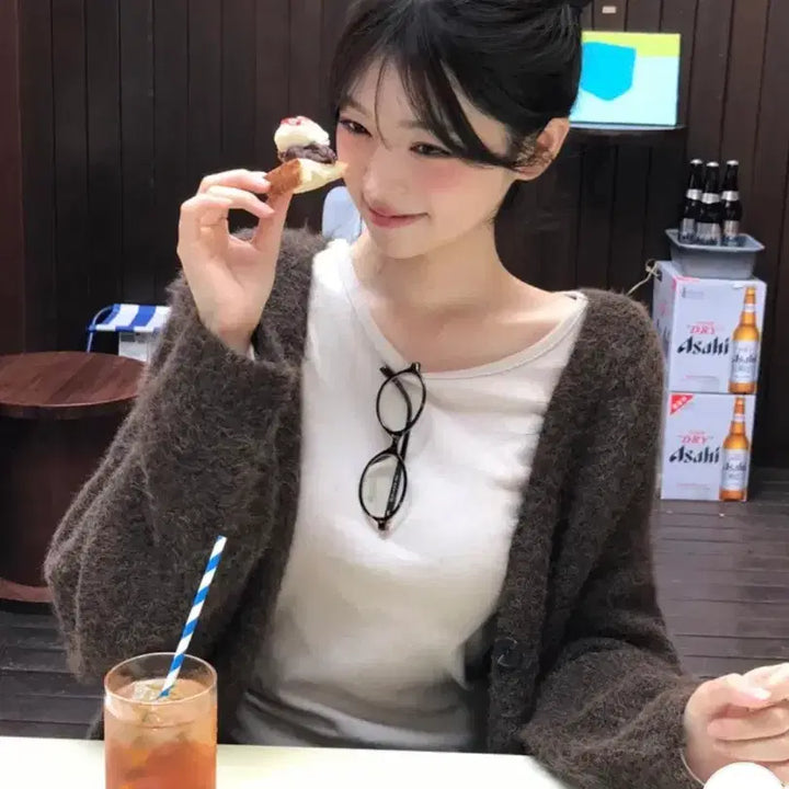 [BUNJANG] Dayrose Brown Angora Cardigan / 데이로제 브라운 캐츠 앙고라가디건 루즈핏가디건 니트가디건 에이블리