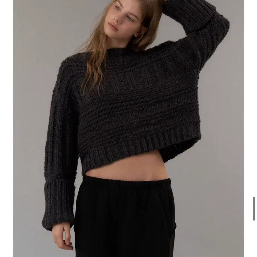 [BUNJANG] Headerment Boat Neck Bulky Knit Charcoal / 헤더먼트 보트넥 벌키 니트 차콜