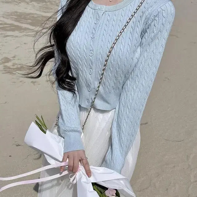 [BUNJANG] Mayyun Cable Knit Cardigan Sky Blue / 메이윤 촉감대박 꽈배기 가디건 소라