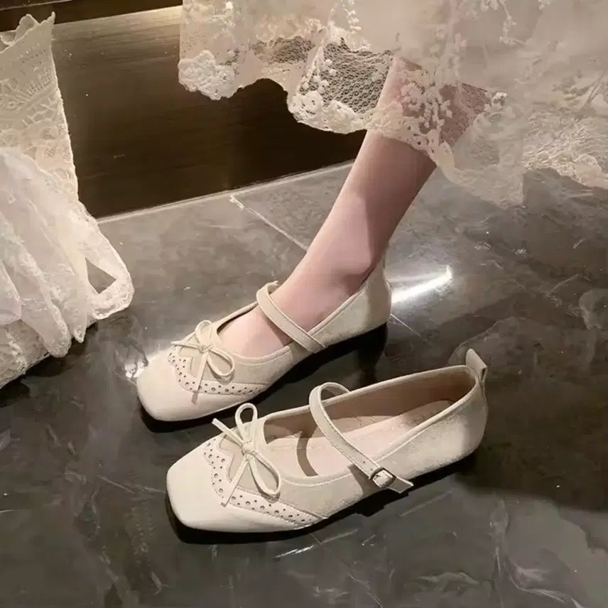 [BUNJANG] Ivory Ribbon Strap Flat Shoes / 아이보리 리본 스트랩 플랫슈즈 / 데일리 러블리 빈티지 y2k 유니크