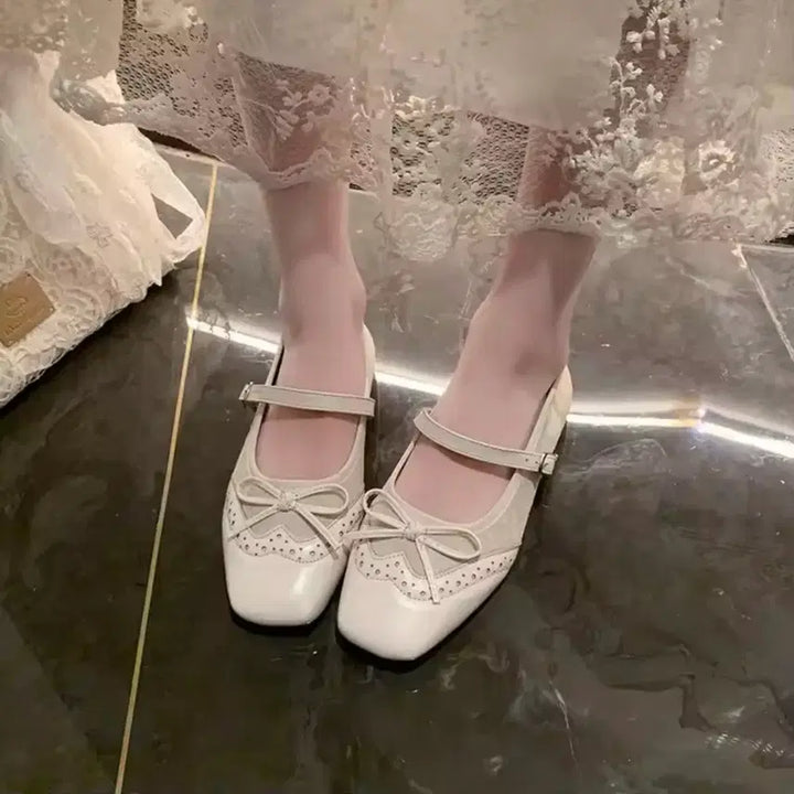 [BUNJANG] Ivory Ribbon Strap Flat Shoes / 아이보리 리본 스트랩 플랫슈즈 / 데일리 러블리 빈티지 y2k 유니크