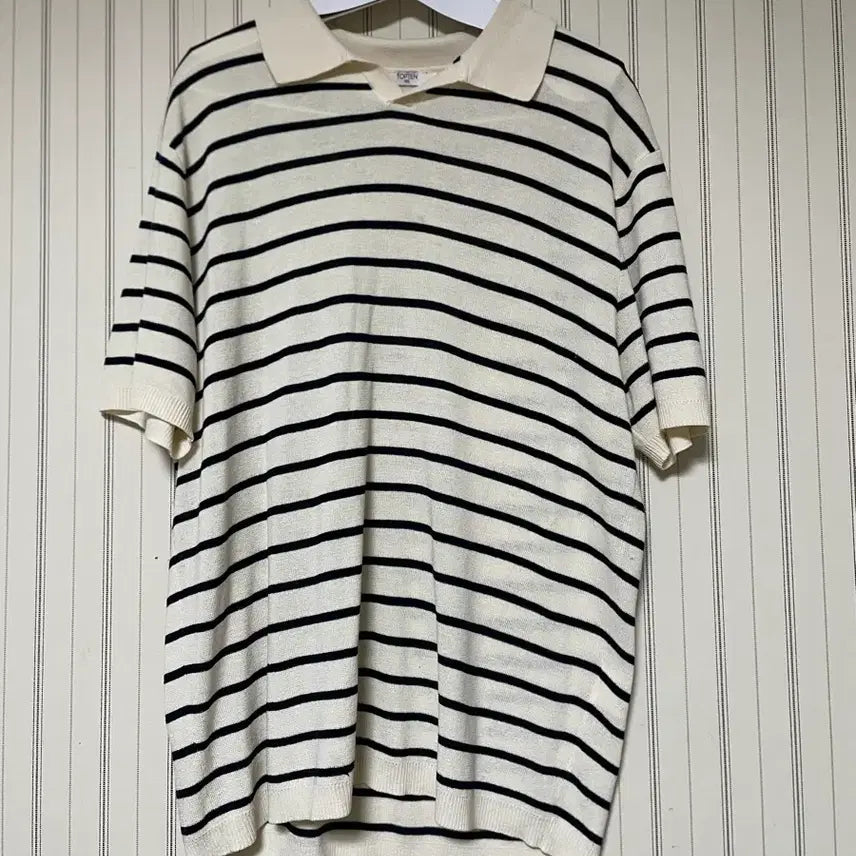[SOLD OUT] 탑텐 스트라이프 카라넥 반팔 티셔츠 아이보리&amp;블랙