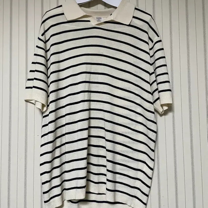 [SOLD OUT] 탑텐 스트라이프 카라넥 반팔 티셔츠 아이보리&amp;블랙