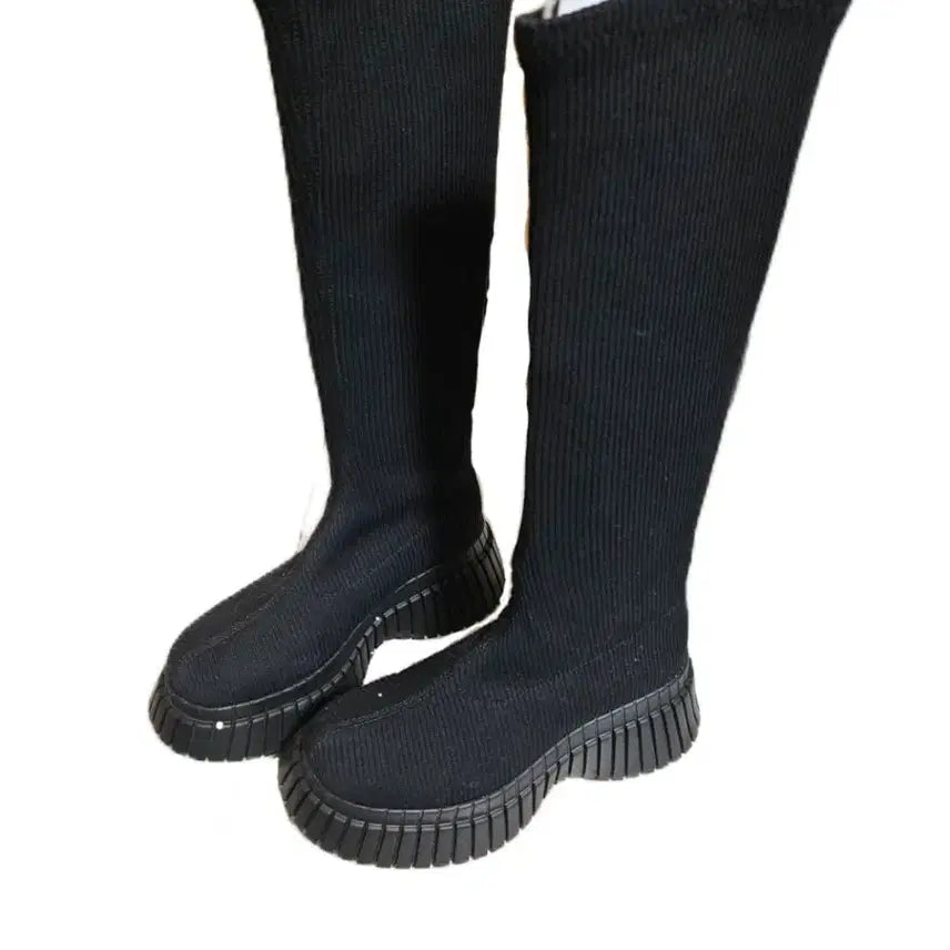 [BUNJANG] Camper Black Knit Long Boots / 캠퍼 블랙 니트 롱 부츠