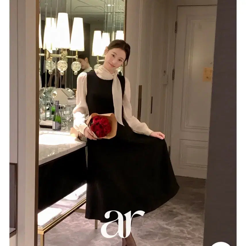 [BUNJANG] Attrangs Pearl Flare Black Bustier Dress / 아뜨랑스 펄플레어 블랙 뷔스티에 원피스 하객룩 교생룩 s