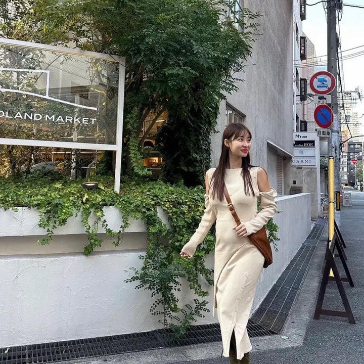 [BUNJANG] Gangjame Unbalance Two-Way Knit Beige Set / 강자매 언발란스 투웨이 니트 셋업 베이지