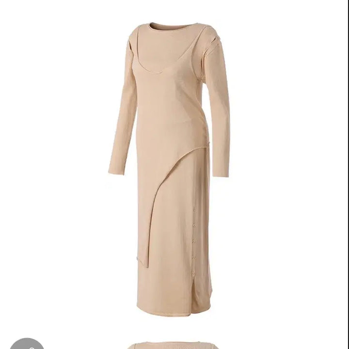 [BUNJANG] Gangjame Unbalance Two-Way Knit Beige Set / 강자매 언발란스 투웨이 니트 셋업 베이지