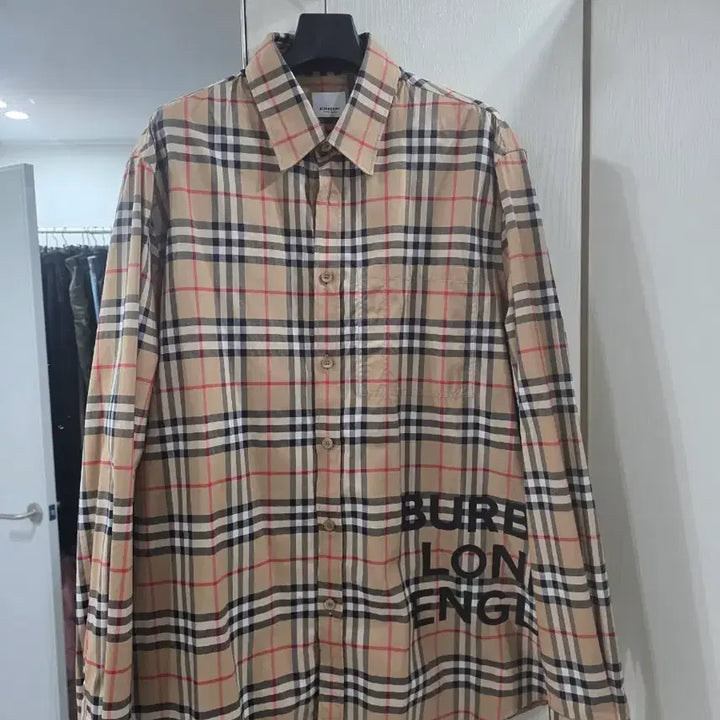 [BUNJANG] Burberry Beige Cotton House Check Logo Shirt / 버버리 베이지 코튼 하우스 체크 로고 L