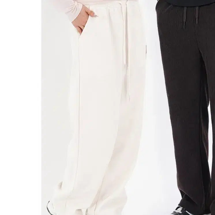 [BUNJANG] Ably White Ribbed Wide Training Pants / 에이블리 화이트 골지 와이드 트레이닝바지