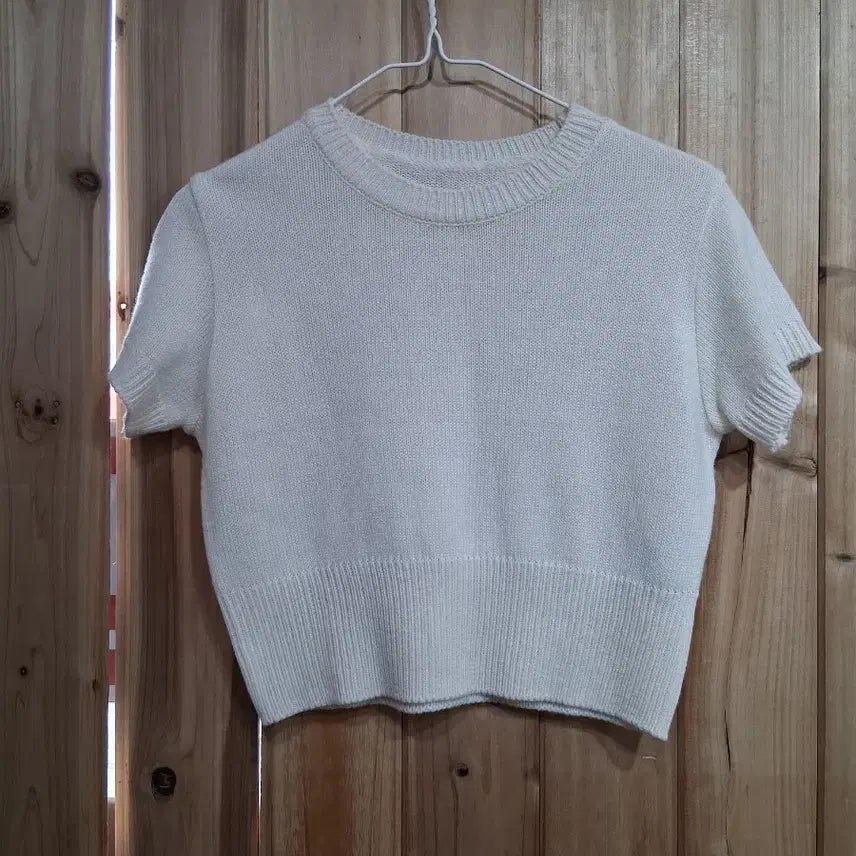 [BUNJANG] Ivory Short Sleeve Knit Crop Top (S) / 아이보리 반팔 니트 크롭티(S)