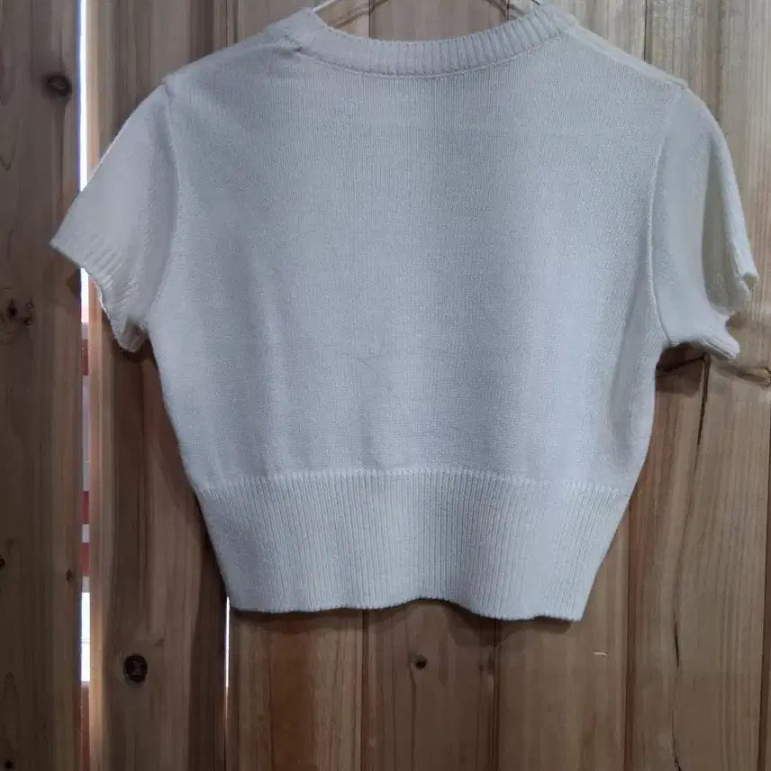 [BUNJANG] Ivory Short Sleeve Knit Crop Top (S) / 아이보리 반팔 니트 크롭티(S)