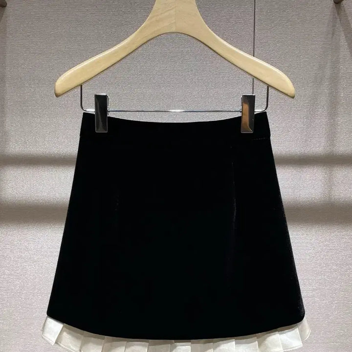[BUNJANG] Black Velvet Two-Piece Set / 블랙 벨벳 투피스 자켓 미니 스커트 셋업 정장세트 55사이즈