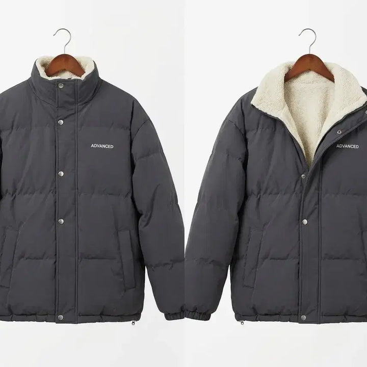 [BUNJANG] Gray Padded Jumper with White Fur Lining / 회색 패딩 점퍼  흰털 안감