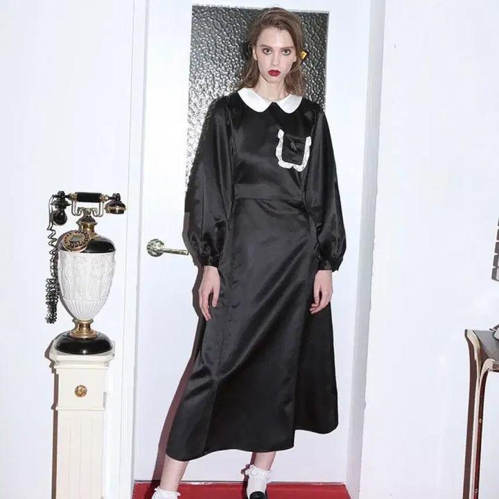 [BUNJANG] Cloth Studio Butterfly Satin Collar Long Dress / 클럿 스튜디오 버터플라이 사틴 칼라 롱 원피스