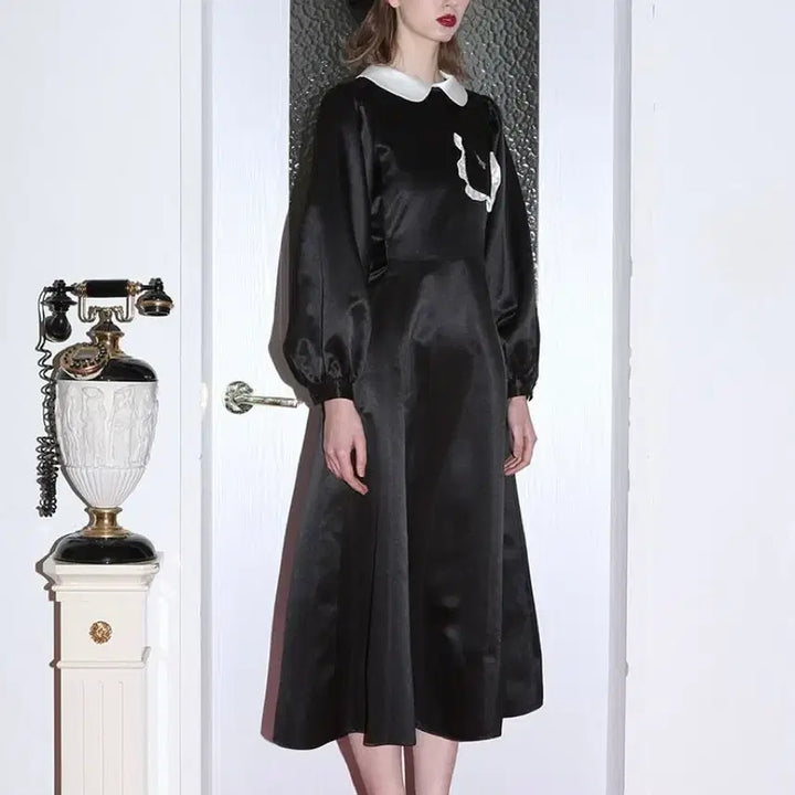 [BUNJANG] Cloth Studio Butterfly Satin Collar Long Dress / 클럿 스튜디오 버터플라이 사틴 칼라 롱 원피스