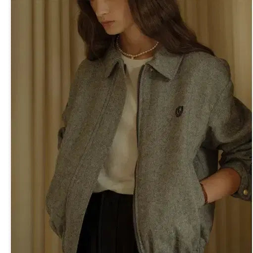 [BUNJANG] Till I Die Herringbone Blouson Jacket / till i die 틸아이다이 헤링본 블루종 점퍼 프리사이즈