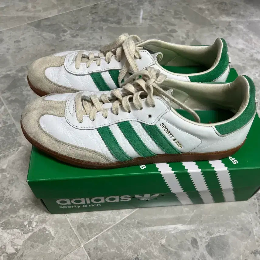 [BUNJANG] Adidas x Sporty &amp; Rich Samba Cloud White Green 275 / 아디다스 스포티앤리치 삼바 클라우드화이트그린 275