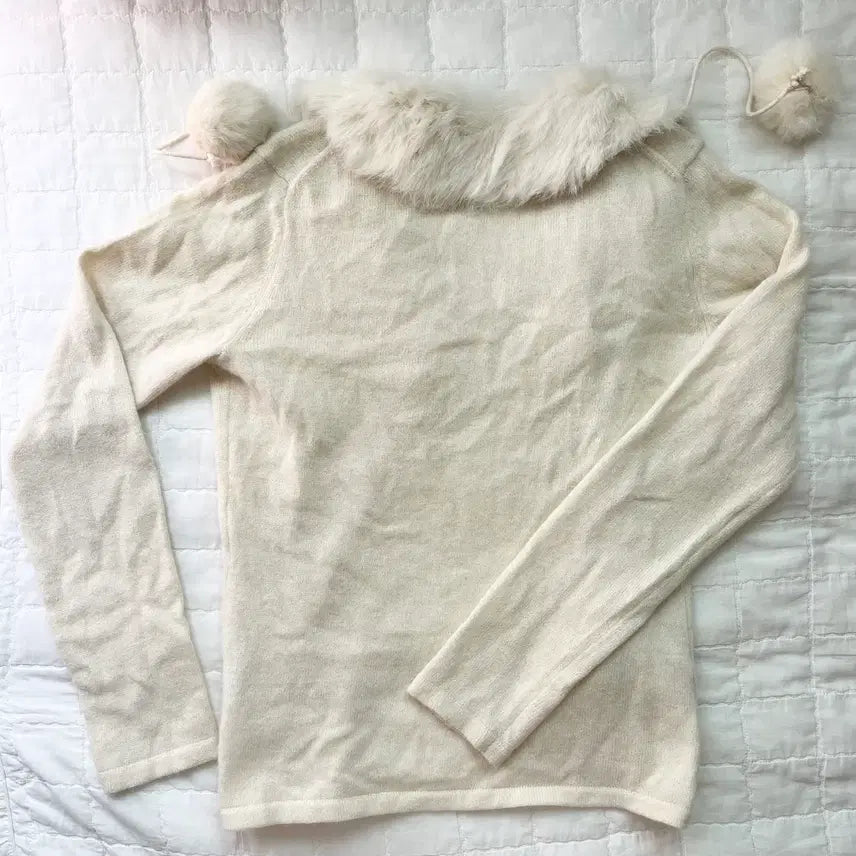 [BUNJANG] Rogal Top Pom Pom Knit Cardigan / 로걀탑 퍼 폼폼 니트 가디건 니트 히메갸루 라떼갸루 빈티지