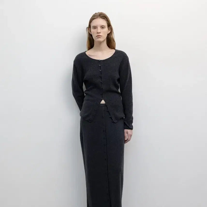 [BUNJANG] 르917 Button-Down Cardigan Skirt Charcoal 36 / 르917 버튼다운 가디건 스커트 차콜 36