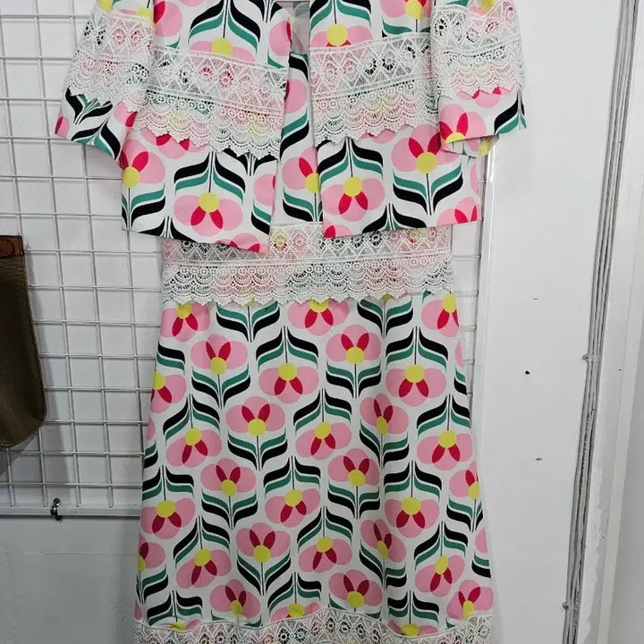 [BUNJANG] Floral Pattern Lace Jacket Long Dress Set / 플라워 패턴 레이스 자켓 롱 원피스 세트