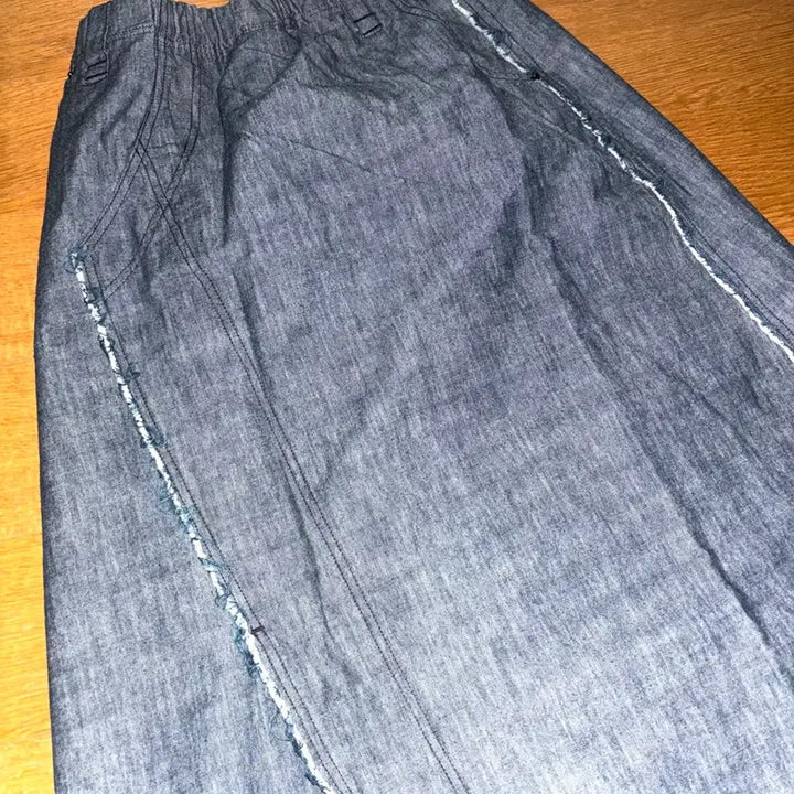 [BUNJANG] Vintage Grunge Denim Midi Skirt / 빈티지 그런지 밴딩 청 미디 스커트