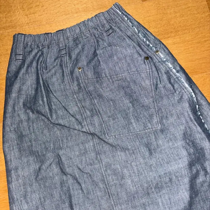 [BUNJANG] Vintage Grunge Denim Midi Skirt / 빈티지 그런지 밴딩 청 미디 스커트