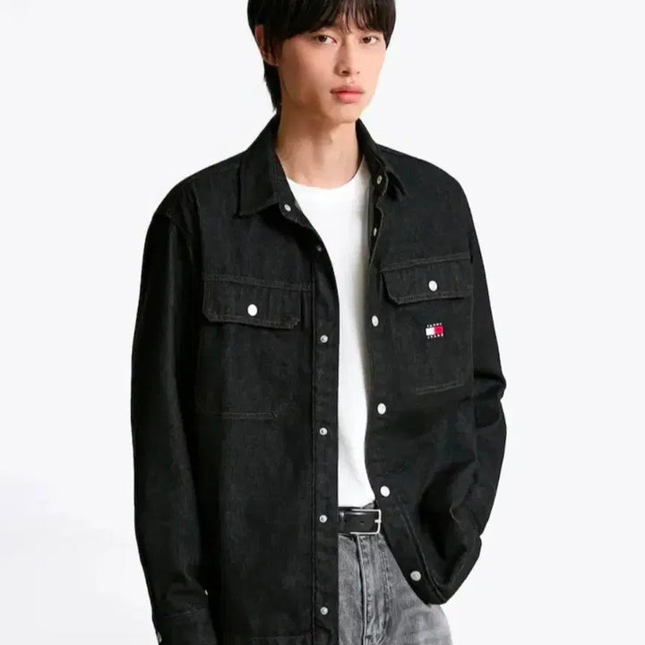 [SOLD OUT] [새상품] 타미진스 흑청 블랙 데님 셔켓 자켓