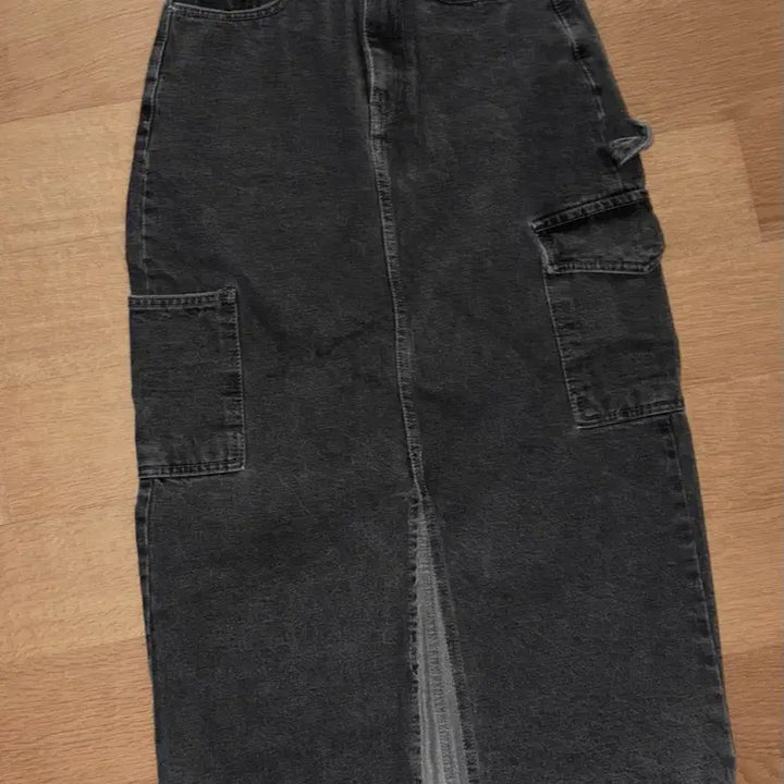 [BUNJANG] Black Denim Cargo Long Skirt / 블랙 데님 흑청 카고 롱 스커트
