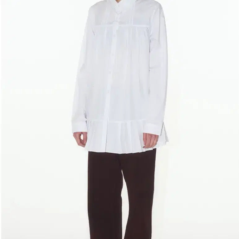 [BUNJANG] Place Studio White Frill Long Shirt Blouse / 플레이스스튜디오 화이트 프릴 롱 셔츠 블라우스