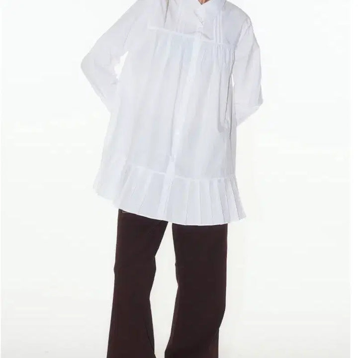 [BUNJANG] Place Studio White Frill Long Shirt Blouse / 플레이스스튜디오 화이트 프릴 롱 셔츠 블라우스